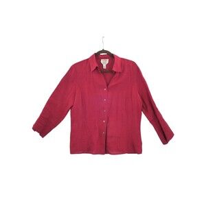 Talbots Sz 12 Irish Linen Red Blouse Button Front 3/4 Sleeve Heritage Coastal